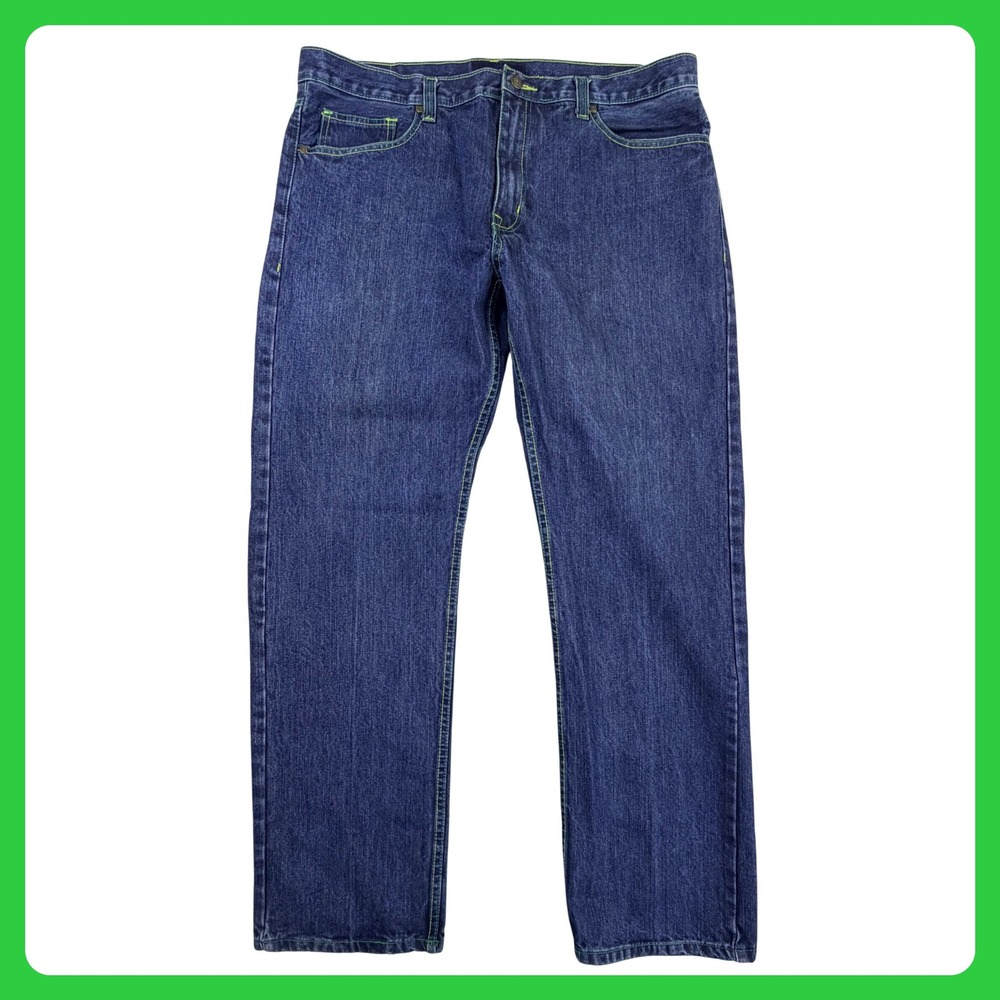 Q Qruel Loose Fit Jeans Men 40x32 Dark Wash Contrast Stitch Y2K Hip Hop Skater